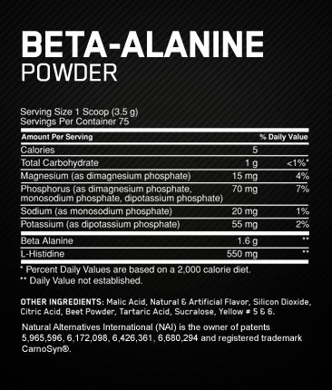 Optimum Nutrition Beta Alanine Supplement Facts