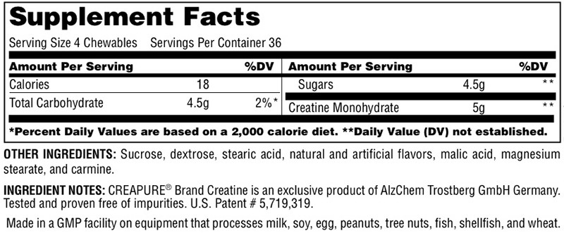 Universal Creatine Chews Supplement Facts