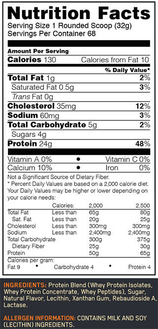 Gold Standard Natural Whey Nutrition Facts