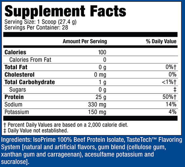 IsoPrime Beef Supplement Facts
