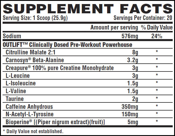 Outlift Pre Workout Supplement Facts
