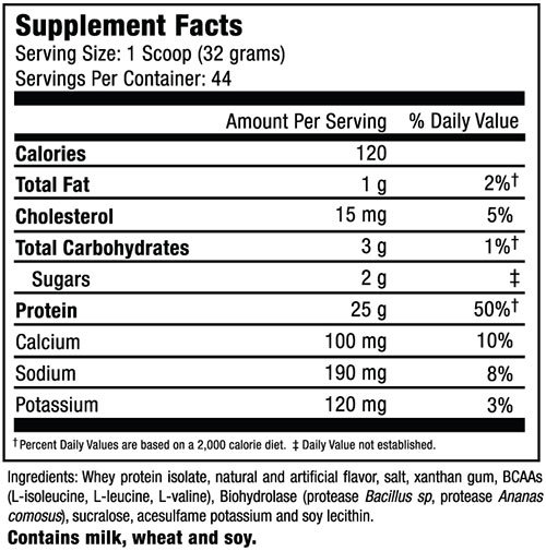 MHP Whey Protein Supplement Facts