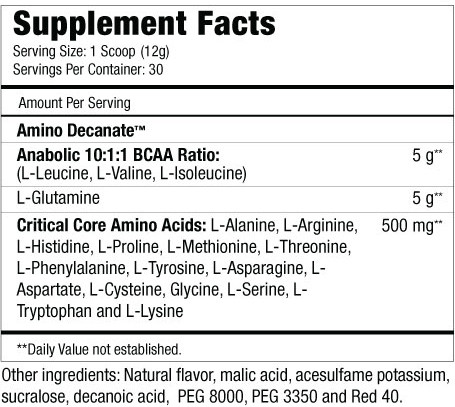 Amino Decanate Supplement Facts