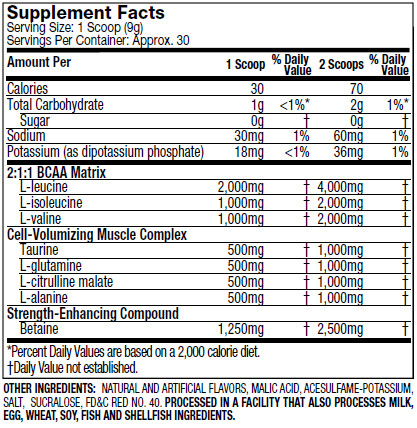 Muscletech Amino Build Supplement Facts