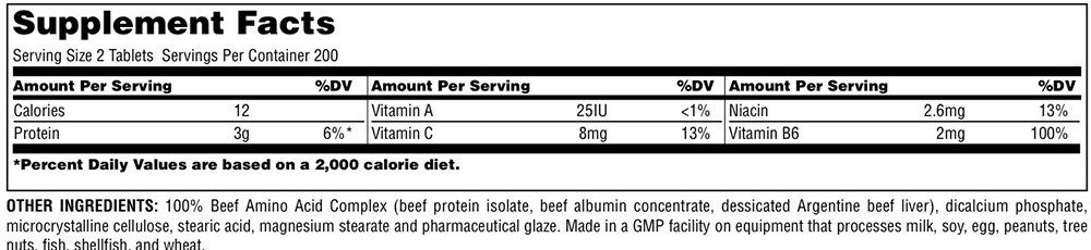 Universal Beef Aminos Supplement Facts