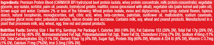 Carnivor Protein Bar Nutrition Facts