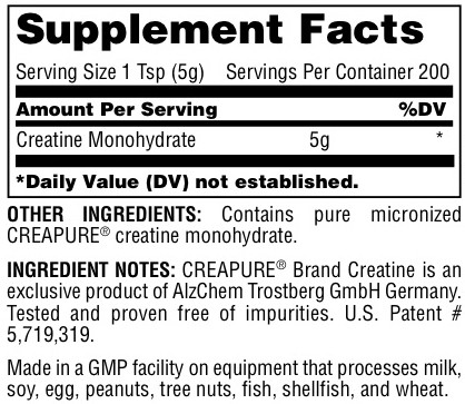 Universal Creatine Powder Supplement Facts