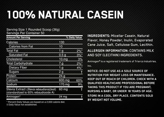 ON Natural Casein Supplement Facts