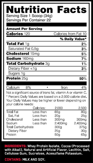 Optimum Nutrition Whey Isolate Protein Supplement Facts