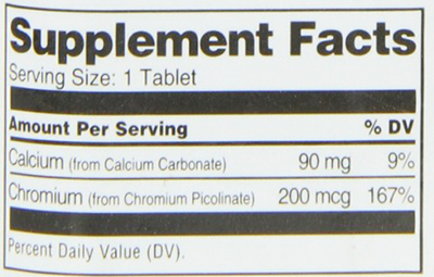 21st Century Chromium Picolinate Supplement Facts