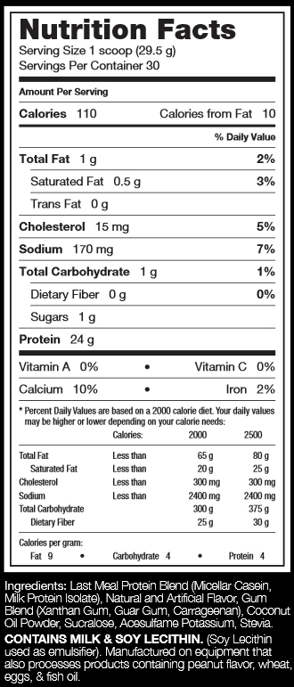 RIVALUS Last Meal Protein Nutrition Facts