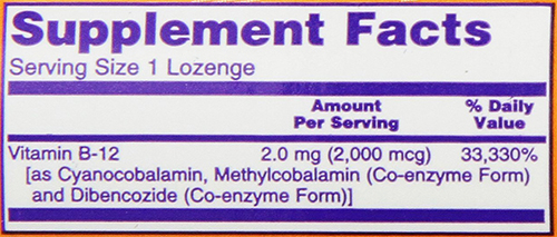 NOW B12 Lozenges Supplement Facts