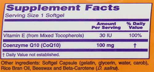 NOW Foods CoQ10 Supplement Facts