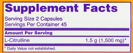 NOW L-Citrulline - Caps Supplement Facts