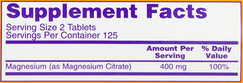 NOW Magnesium Citrate Tabs Supplement Facts