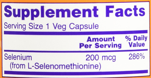 NOW Selenium Veg Capsule Supplement Facts