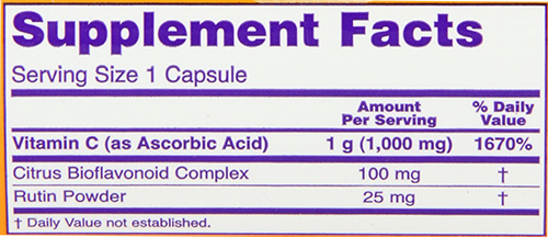 NOW Vitamin C-1000 Caps Supplement Facts