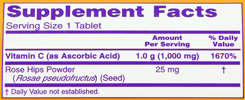 NOW Vitamin C-1000 Tabs Supplement Facts