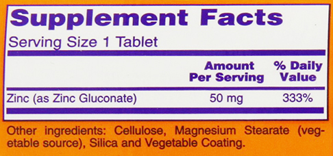 NOW Foods Zinc Supplement Facts