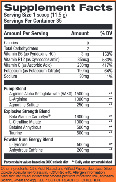 RIVALUS Powder Burn 2.0 Supplement Facts