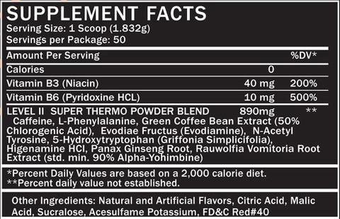 Level II Fat Burner Powder Supplement Facts Image