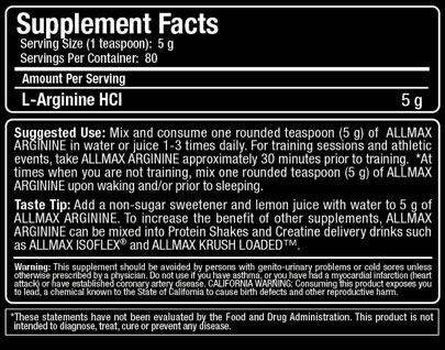 Allmax Arginine Supplement Facts