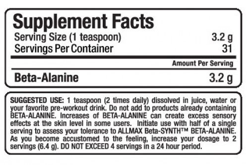 Allmax Beta Alanine Supplement Facts