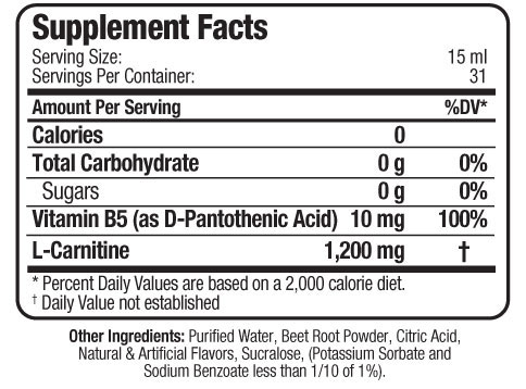 Allmax L-Carnitine Liquid Supplement Facts Image