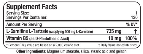 Allmax L-Carnitine Pill Supplement Facts Image