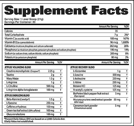 JetFuse NOX Supplement Facts