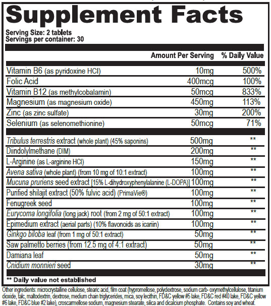Testrol Gold Supplement Facts Image