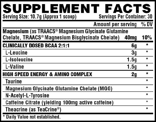 Amino Charger Energy Supplement Facts