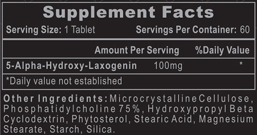 Laxogenin 100 Supplement Facts Label