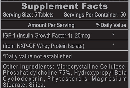 Pro IGF-1 Supplement Facts Image