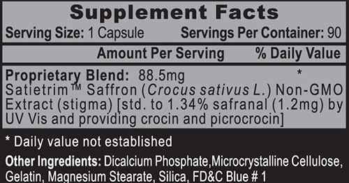 Satietrim Saffron Extract Supplement Facts