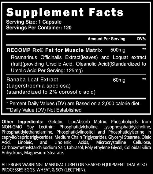 Recomp Rx Supplement Facts Image