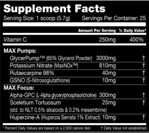 Vasomax Supplement Facts