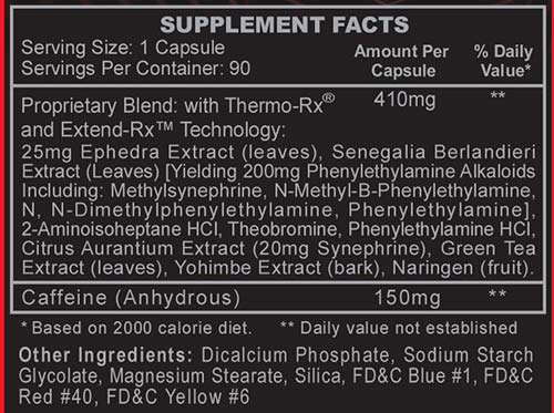 Black Widow Fat Burner Supplement Facts Image