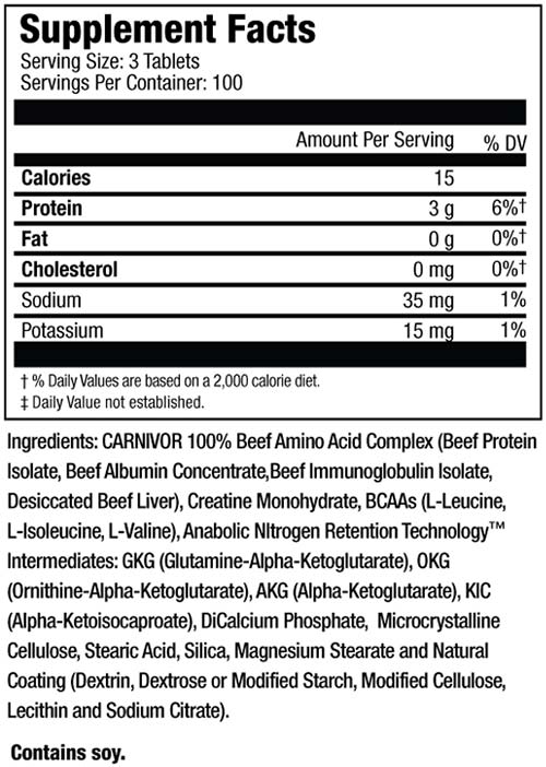 Carnivor Beef Aminos Supplement Facts