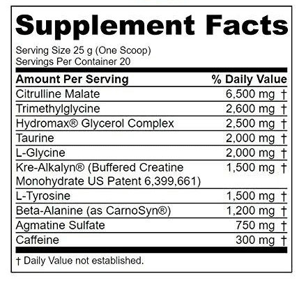 EFX Pre Workout Supplement Facts