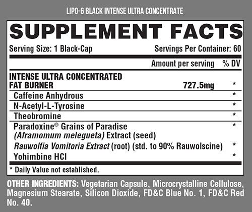 Lipo 6 Black Intense Supplement Facts Image