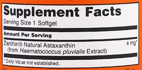 NOW Astaxanthin Ingredients