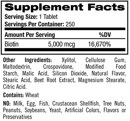 Natrol Biotin Ingredients
