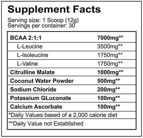 Asylum Anytime BCAA Supplement Facts Image