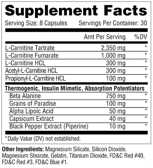 Carni 10 Supplement Facts Image
