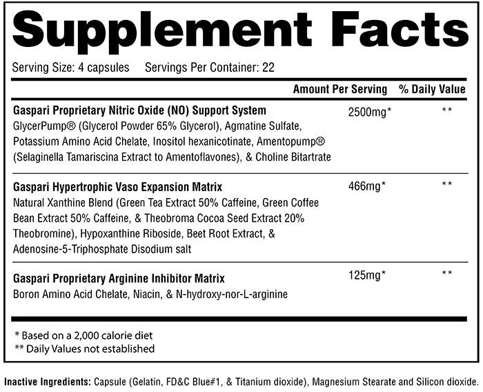 Gaspari Plasmajet Supplement Facts Image
