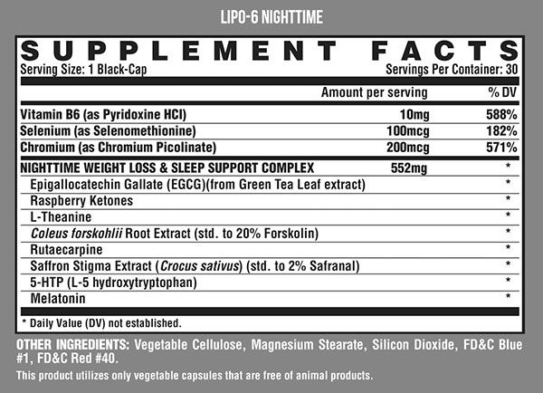 Lipo 6 Black Nighttime Supplement Facts