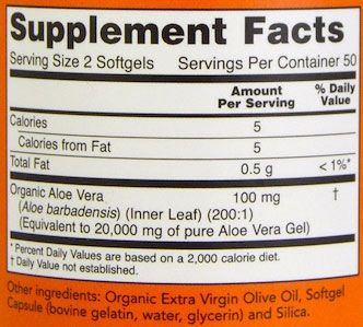 NOW Aloe Vera Gels Supplement Facts