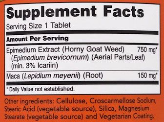 NOW Horny Goat Weed Supplement Facts
