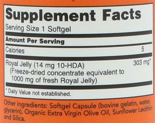 NOW Royal Jelly Supplement Facts